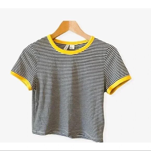 DIVIDE H&M Women's Crop Stripes T-shirt SZ M - Picture 1 of 4